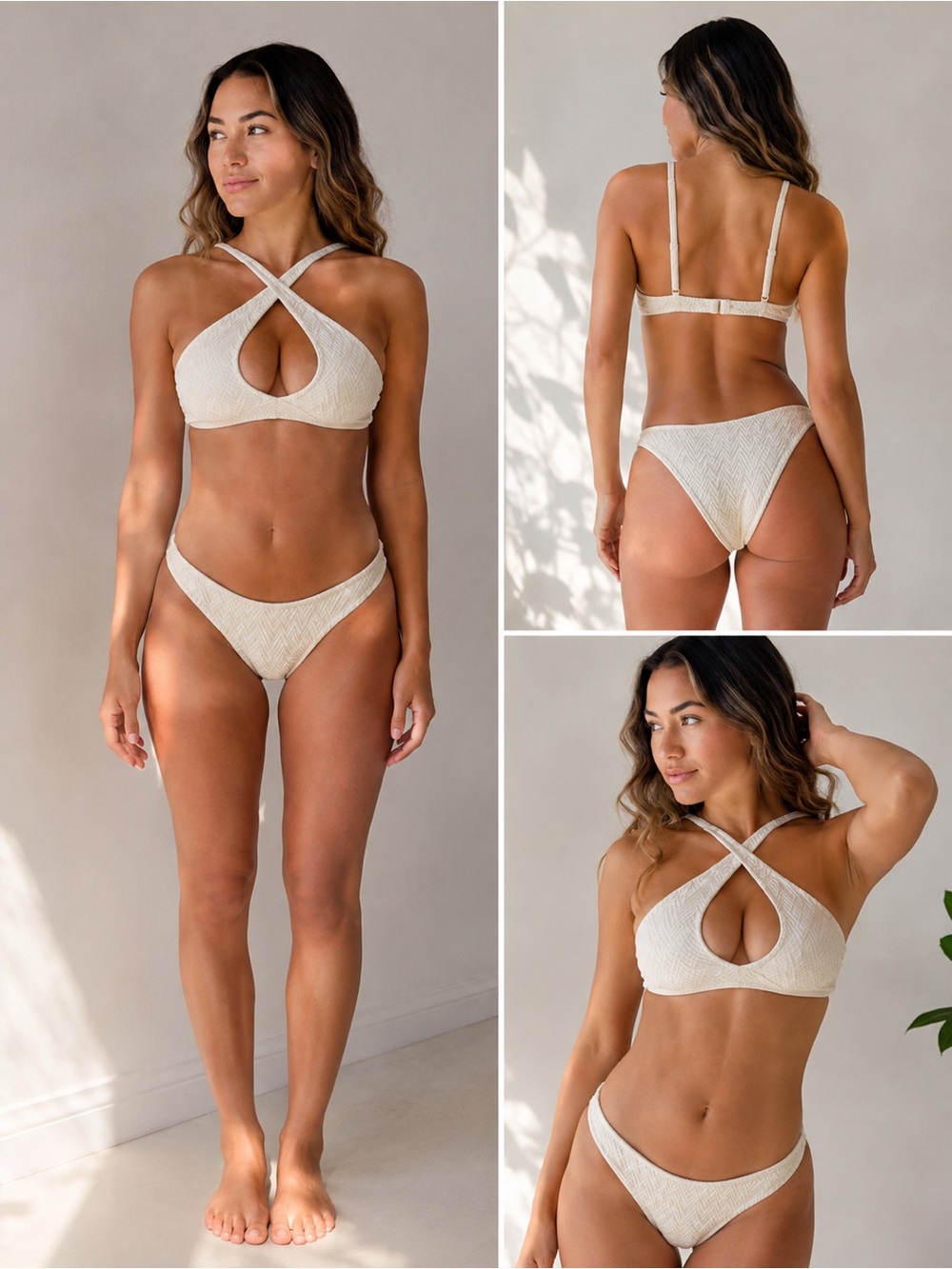 Skatie Cream Cross-Front Keyhole Bikini